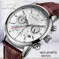 LIGE New Brown Leather Watch for Men Fashion Top Brand Luxury Men's Quartz Wristwatches Casual Waterproof Luminous Chronograph