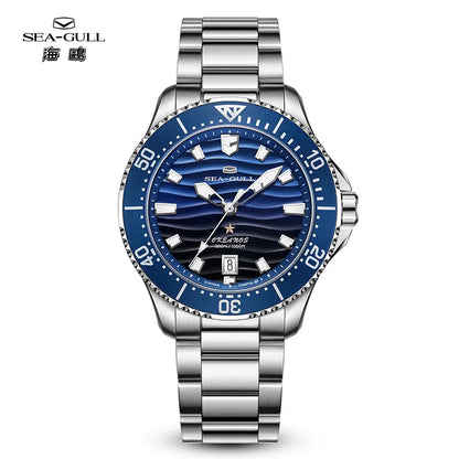 Seagull Ocean Series 300M Waterproof  Men Automatic Mechanical Watch Sea Wave Dial Sports Diving Luminous Calendar 41mm 1218 New
