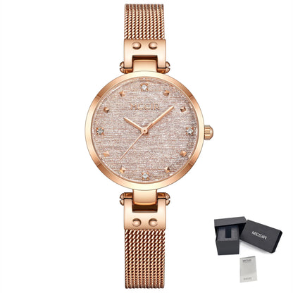 MEGIR Fashion Ladies Bracelet Watches Steel Mesh Band Quartz Wristwatch Women Dress Clock Waterproof Female Gifts Reloj Mujer