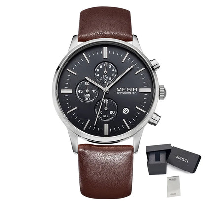 MEGIR Fashion Men Watches Chronograph Leather Strap Sport Military Watch Waterproof Quartz Wristwatch Clock Reloj Hombre 2011