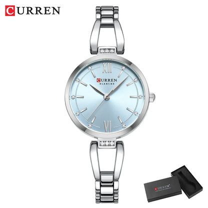 CURREN Luxury Brand Ladies Dress Wristwatch Waterproof Stainless Steel Strap Elegant Charming Dial with Rhinestones Women Watch