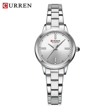 CURREN Simple Round Dial Fashion Dress Quartz Watches for Ladies with Stainless Steel Bracelet Luxury Wristwatches