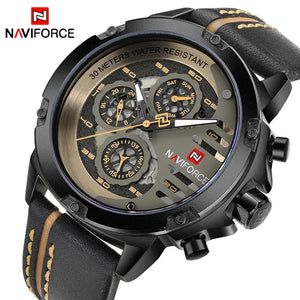 NAVIFORCE Mens Watches Top Brand Luxury Waterproof 24 Hour Date Quartz Watch Man Leather Sport Wrist Watch Men Waterproof Clock