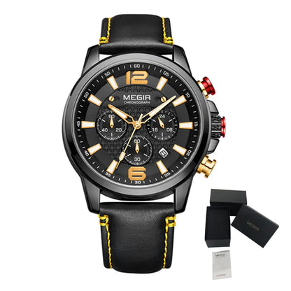 MEGIR Casual Watches Men Luxury Brand Military Sport Watch Leather Wristwatch Luminous Quartz Chronograph Calendar Clock 2156