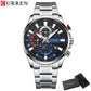 CURREN New Blue Multi Function Quartz Watches Sport Stainless Steel Band Wristwatches for Men with Luminous Hands