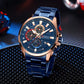 CURREN New Blue Multi Function Quartz Watches Sport Stainless Steel Band Wristwatches for Men with Luminous Hands