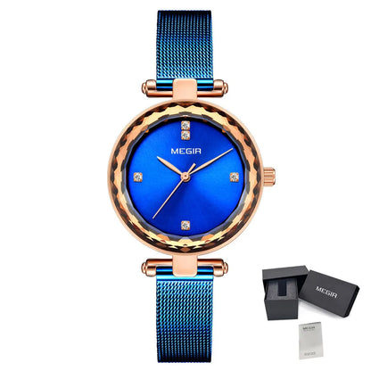 MEGIR Luxury Rose Gold Watch Women Bracelet Casual Quartz Wristwatches Steel Mesh Band Waterproof Ladies Watches Reloj Mujer