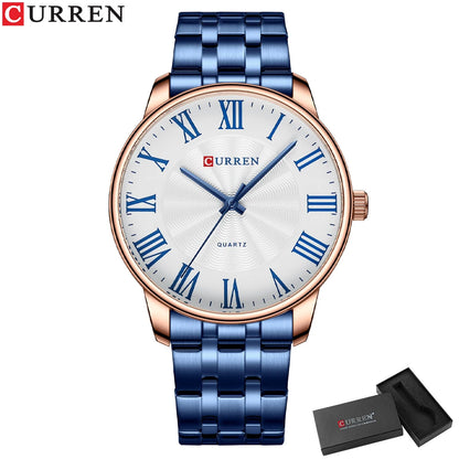 CURREN New Simple Style Stainless Steel Wristwatches for Men Luxury Brand Business Quartz Watch with Roman Numbers