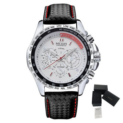 MEGIR Men's Original Sport Watches Leather Strap Quartz Military Waterproof Wristwatch Male Clock Reloj Hombre 1010