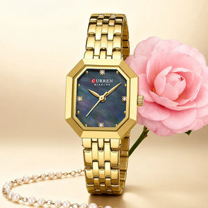 CURREN Luxury Minimalist Women's Watch with Stainless Steel Bracelet Elegant Dress Quartz Wristwatches with Shell Dial