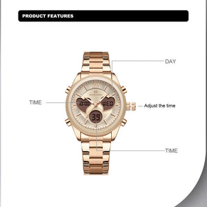 NAVIFORCE Women Watch Unique Design of Heart-Shaped Dial Quartz Analog LCD Digital Watches Fashion Casual Girlfriend Gifts Clock