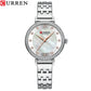 CURREN Luxury Slim Women's Watch Two Tone Stainless Steel Band Mother of Pearl Dial with Rhinestones Elegant Quartz Wristwatch