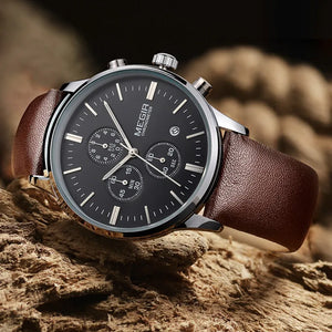 MEGIR Fashion Men Watches Chronograph Leather Strap Sport Military Watch Waterproof Quartz Wristwatch Clock Reloj Hombre 2011