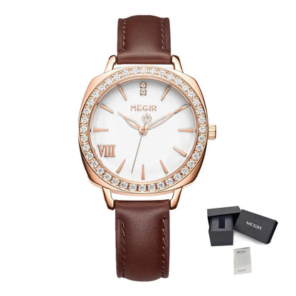 MEGIR Fashion Women Watches Luxury Diamond Leather Ladies Bracelet Female Quartz Wristwatches Dress Clock Relogio Feminino 7029