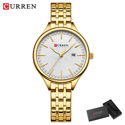 CURREN Fashion Brand Ladies Two Tone Watches Simple Quartz Waterproof Wristwatch for Women with Auto Date