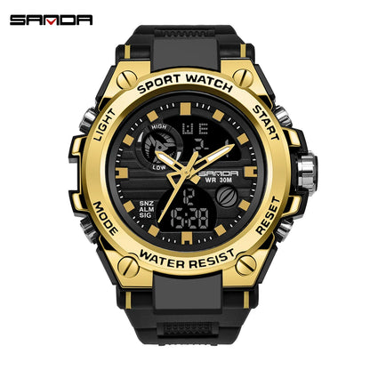 SANDA 739 Trendy Design 2024 New Arrival Alarm Mode Sports Hand Clock For Men Analog Digital Display Fashion Watch