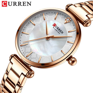 Watches Women CURREN Top Brand Fashion Thin Quartz Wristwatch with Charming Stainless Steel Bracelet