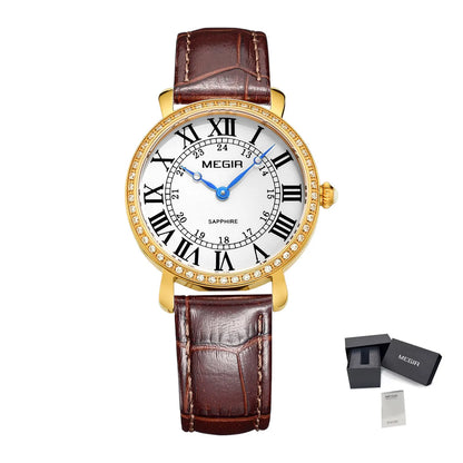 MEGIR Luxury Women Watch Business Ladies Fashion Quartz Bracelet Wristwatches Casual Leather Band Dress Clock Montre Homme 4105