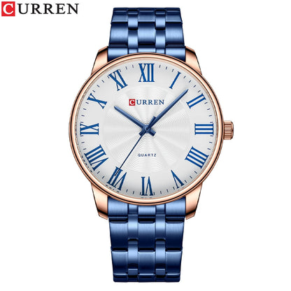 CURREN New Simple Style Stainless Steel Wristwatches for Men Luxury Brand Business Quartz Watch with Roman Numbers