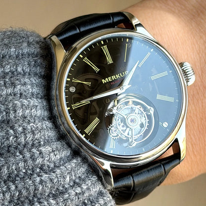Merkur 100% Tourbillon Watch Transparency Skeleton Men's Sapphire Watch For Men Green Mechanical Wristwatch Relogio Masculino