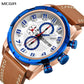 MEGIR Chronograph Sport Watch for Men Leather Strap Quartz Military Wristwatch Waterproof Calendar Clock Relogio Masculino 2082