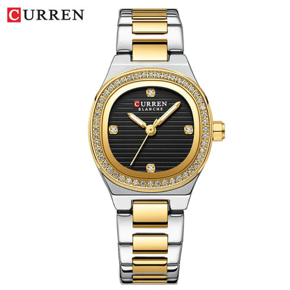 CURREN Fashion Casual Quartz Wristwatches for Women Simple Dress Watch Ladies Stainless Steel Bracelet with Luminous Hands