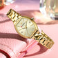 CURREN Vintage Style Tonneau Case Elegant Petite Quartz Watch for Women Luminous Hands with Stainless Steel Bracelet Lightweight