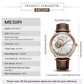 MEGIR Automatic Men's Watch Mechanical Movement Leather Strap Luxury Business Watches 5ATM Waterproof Big Dial Wristwatch 62057