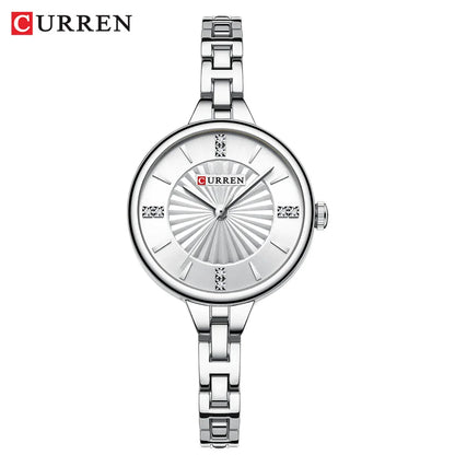 CURREN Simple Romantic Rhinestone Dial with Stainless Steel Bracelet Luxury Design  Quartz Wristwatches
