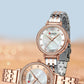 CURREN Luxury Slim Women's Watch Two Tone Stainless Steel Band Mother of Pearl Dial with Rhinestones Elegant Quartz Wristwatch