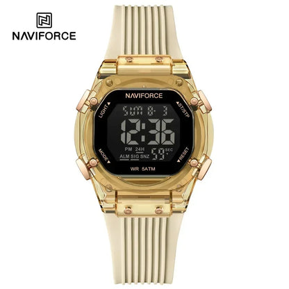 NAVIFORCE Women Watch Luxury Polygon Dial Elegant Comfortable 50M Waterproof Silicone Band Fashion Women Gift Electronic Watches