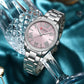 CURREN NEW Luxury Stainless Steel Wristwatches for Ladies Romantic Rose Pink with Rhinestones Roman Numeral Dial