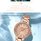 CURREN Quartz Wristwatches for Wommen Luxury Rhinestones Rose Dial Fashion Watches with Stainless Steel Band New