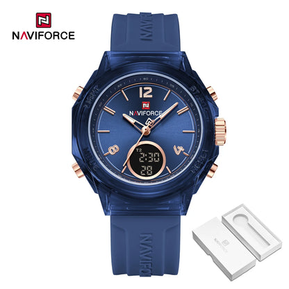 NAVIFORCE Original Watches For Woman Dual Display Lady Retro Female Quartz Watch Waterproof Round Dial Give for Girlfriend gift