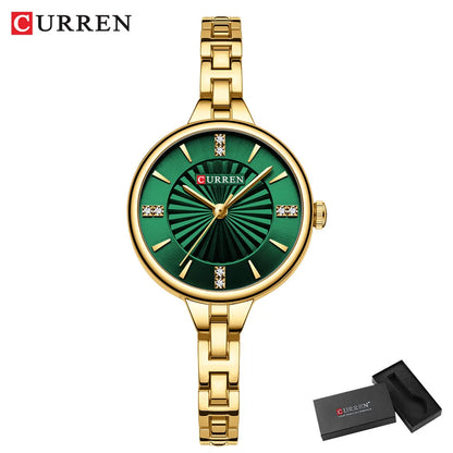 CURREN Simple Romantic Rhinestone Dial with Stainless Steel Bracelet Luxury Design  Quartz Wristwatches
