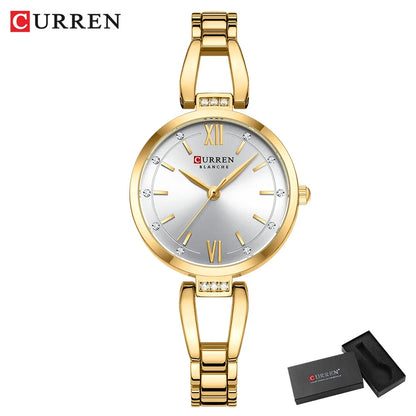 CURREN Luxury Brand Ladies Dress Wristwatch Waterproof Stainless Steel Strap Elegant Charming Dial with Rhinestones Women Watch