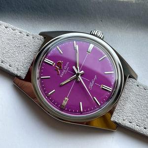 Merkur Watch Purple Dial Watch Vintage Casual Dress Watches Handwind Mechanical Watch for Men Relogio Masculino 36mm