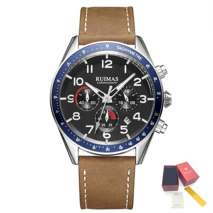 RUIMAS Luxury Brand Chronograph Watches for Men Fashion Leather Sports Military Wristwatch Luminous Clock Auto Date Reloj Hombre
