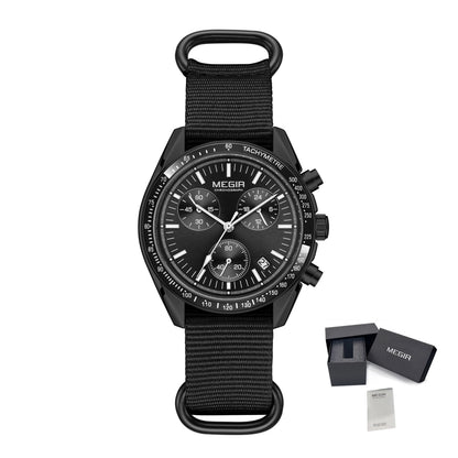 MEGIR Luxury Quartz Watches for Men Blue Canvas Strap Sport Leisure Chronograph Luminous Waterproof Male Wristwatch Clock 2247