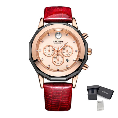 MEGIR Luxury Women Bracelet Watches Fashion Quartz Sport Ladies Wristwatch Leather Dress Clock Chronograph Reloj Hombre 2042