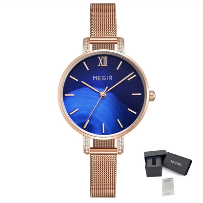 MEGIR Fashion Quartz Women Bracelet Watches Luxury Casual Ladies Dress Clock Female Steel Mesh Band Wristwatch Relogio Feminino