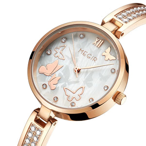 MEGIR Watch for Women Luxury Diamond Ladies Quartz Wristwatches Steel Women Bracelet Watches Female Dress Clock Relogio Feminino