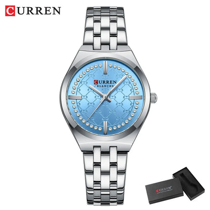 CURREN Designer Style Watch for Women Elegant 32mm Dial with Rhinestones Stainless Steel Band  Luxury Dress Ladies Wristwatch