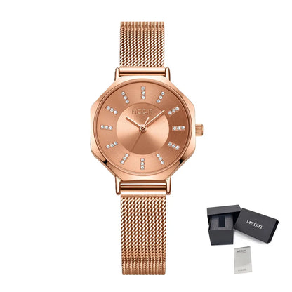 MEGIR Fashion Simple Style Women Watches Stainless Steel Strap Quartz Female Wristwatches Gift Waterproof Ladies Diamond Watch