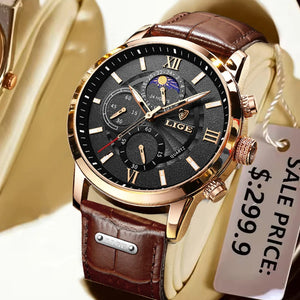LIGE New Men Watch Top Brand Luxury Waterproof Luminous Sport Wristwatch Quartz Military Leather Watch For Men Relogio Masculino