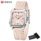 CURREN Elegant Simple Watch for Women Luxury Dress Square Dial Silicone Strap with Luminous Hands New Quartz Wristwatch
