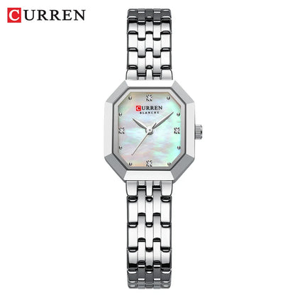 CURREN Luxury Minimalist Women's Watch with Stainless Steel Bracelet Elegant Dress Quartz Wristwatches with Shell Dial