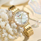 CURREN Luxury Slim Women's Watch Two Tone Stainless Steel Band Mother of Pearl Dial with Rhinestones Elegant Quartz Wristwatch