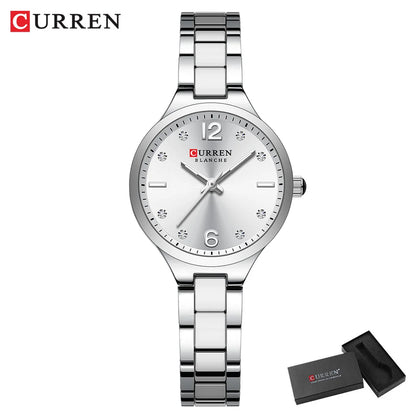 CURREN Luxury Brand Watches for Women Simple Dress Quartz Stainless Steel Wristwatch with Luminous Hands Ladies Clock