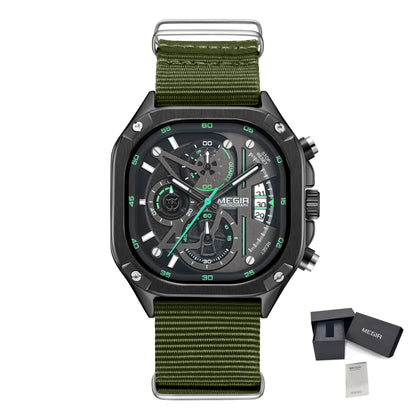 MEGIR Men's Watch Chronograph Orange Canvas Strap Sport Wristwatch Luminous Auto Date Quartz Watches Clock Montre Homme 2217